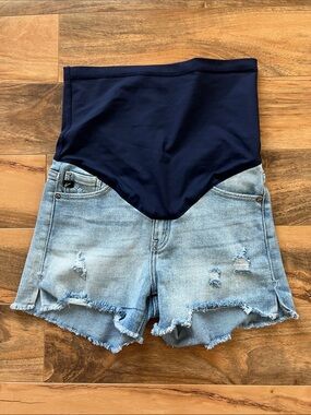 PinkBlush Maternity Denim Shorts Over Belly Distressed Frayed Hem Size Small